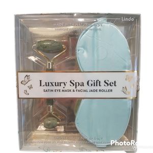 Luxury women Lindo Spa gift satin eye mask facial jade roller set New NWOT